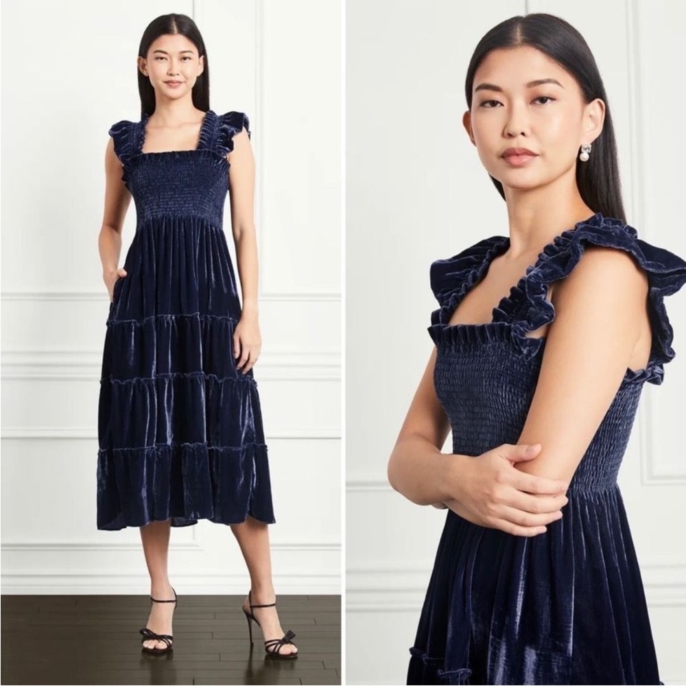 Hill House The Ellie Nap Dress In Navy Velvet NWT Size Small